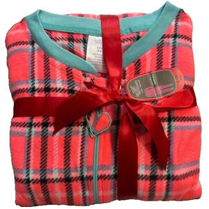 New Secret Treasures Plaid Micro Fleece Union Suit Pajamas Cozy Womens Size S